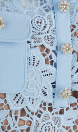 LIGHT BLUE LACE PEPLUM MINI DRESS