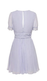 PLEATED CHIFFON MINI DRESS IN LAVENDER