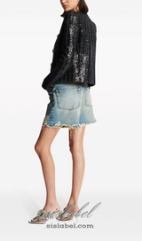 MONA SEQUIN-EMBELLISHED TWEED JACKET IN BLACK