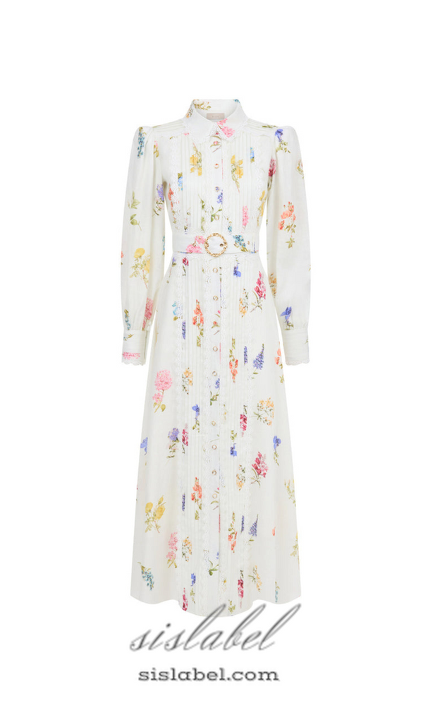 MURIEL LONG CUFFED SLEEVES FLORAL MAXI DRESS