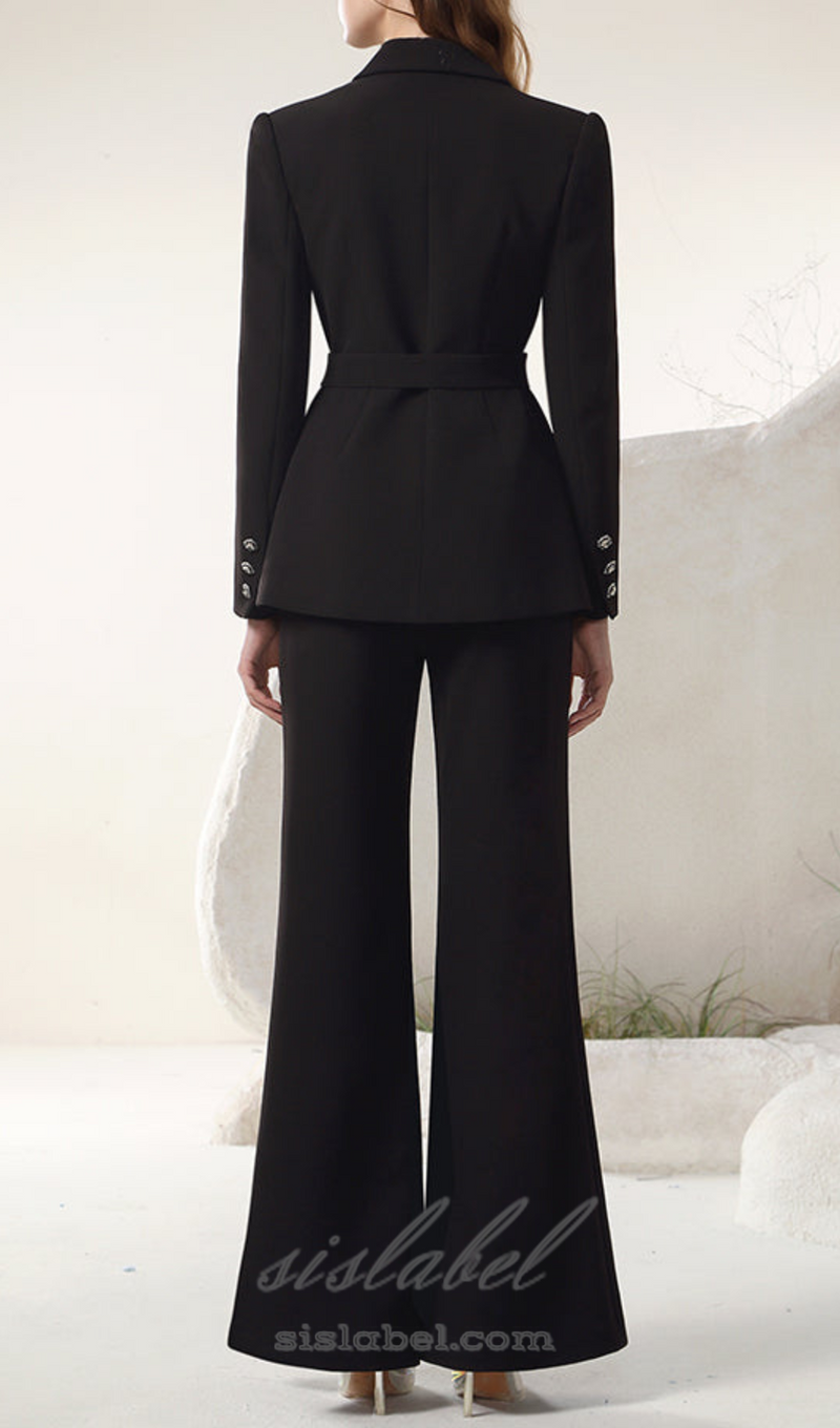 OCTAVIA BUTTERFLY EMBELLISH BLACK JACKET PANTS SUIT