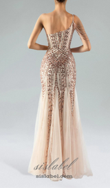 DEIRDRE GOLD ONE-SHOULDER SEQUINED FISHTAIL MAXI DRESS