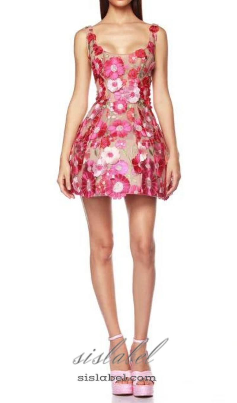 JASMINE MULTI PINK FLORAL EMBELLISHMENT MINI DRESS