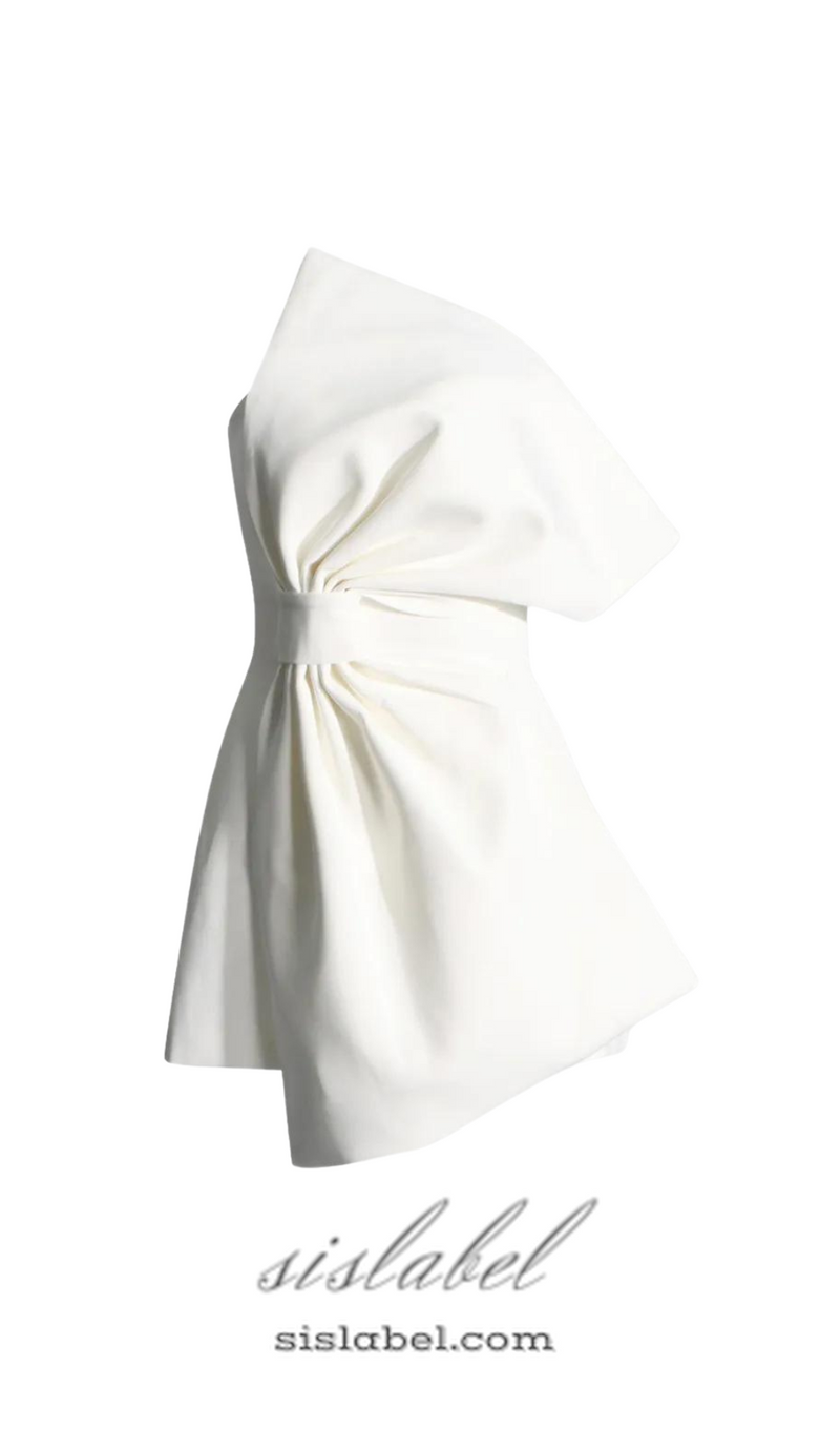 EVANGELINE STRAPLESS BOW MINI DRESS IN WHITE