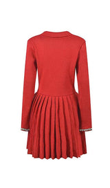 ROBE MINI-ROBE EN MAILLE ROUGE À NŒUD 