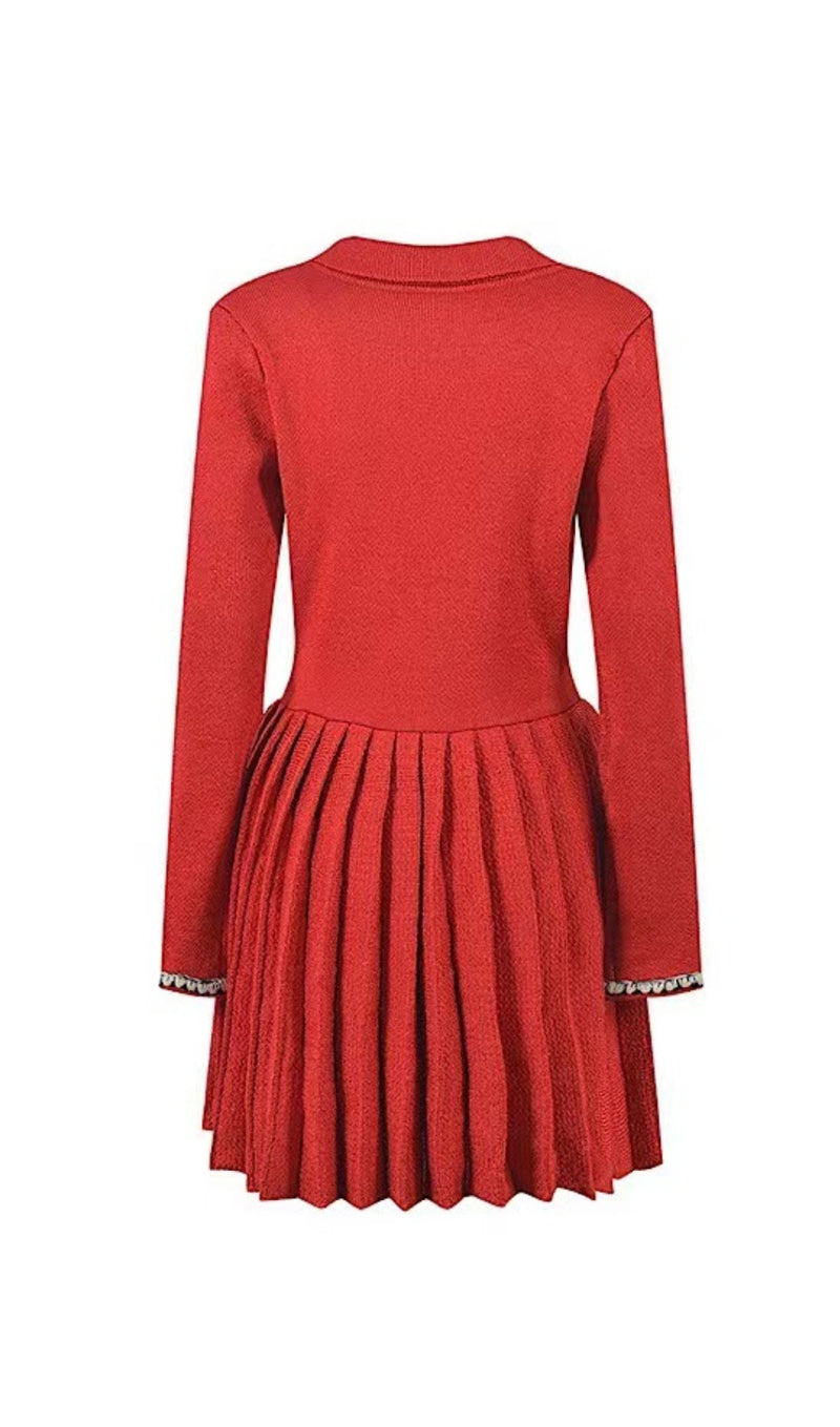 RED KNIT BOW MINI DRESS