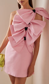 BOW-DETAILED SILK MINI DRESS IN PINK