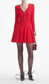 VICTORIA POINTELLE KNIT MINI DRESS IN RED