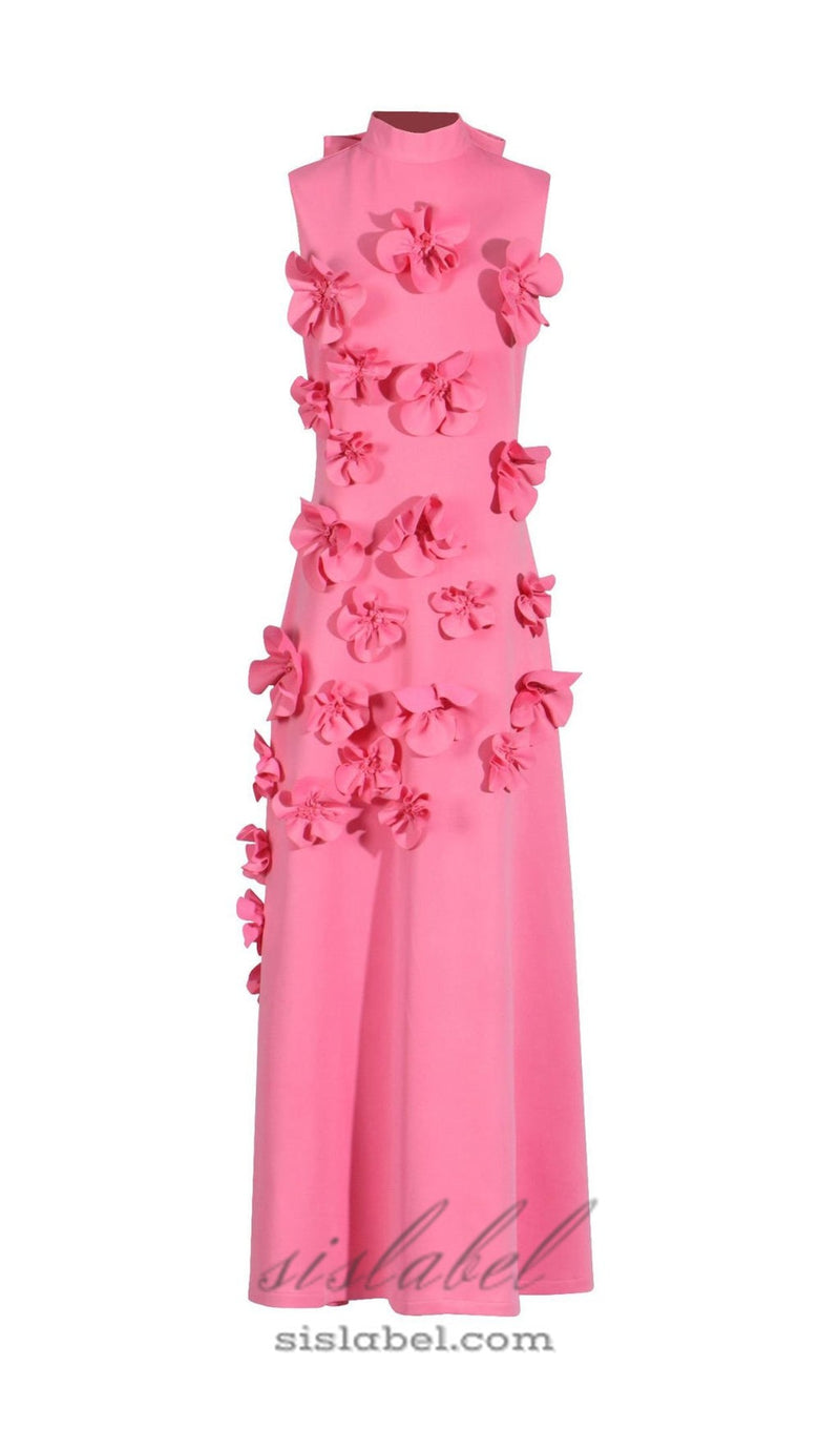 ANNONA PINK FLOWER EMBELLISHED MAXI DRESS