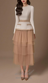 Kaity Layered Skirt set in beige