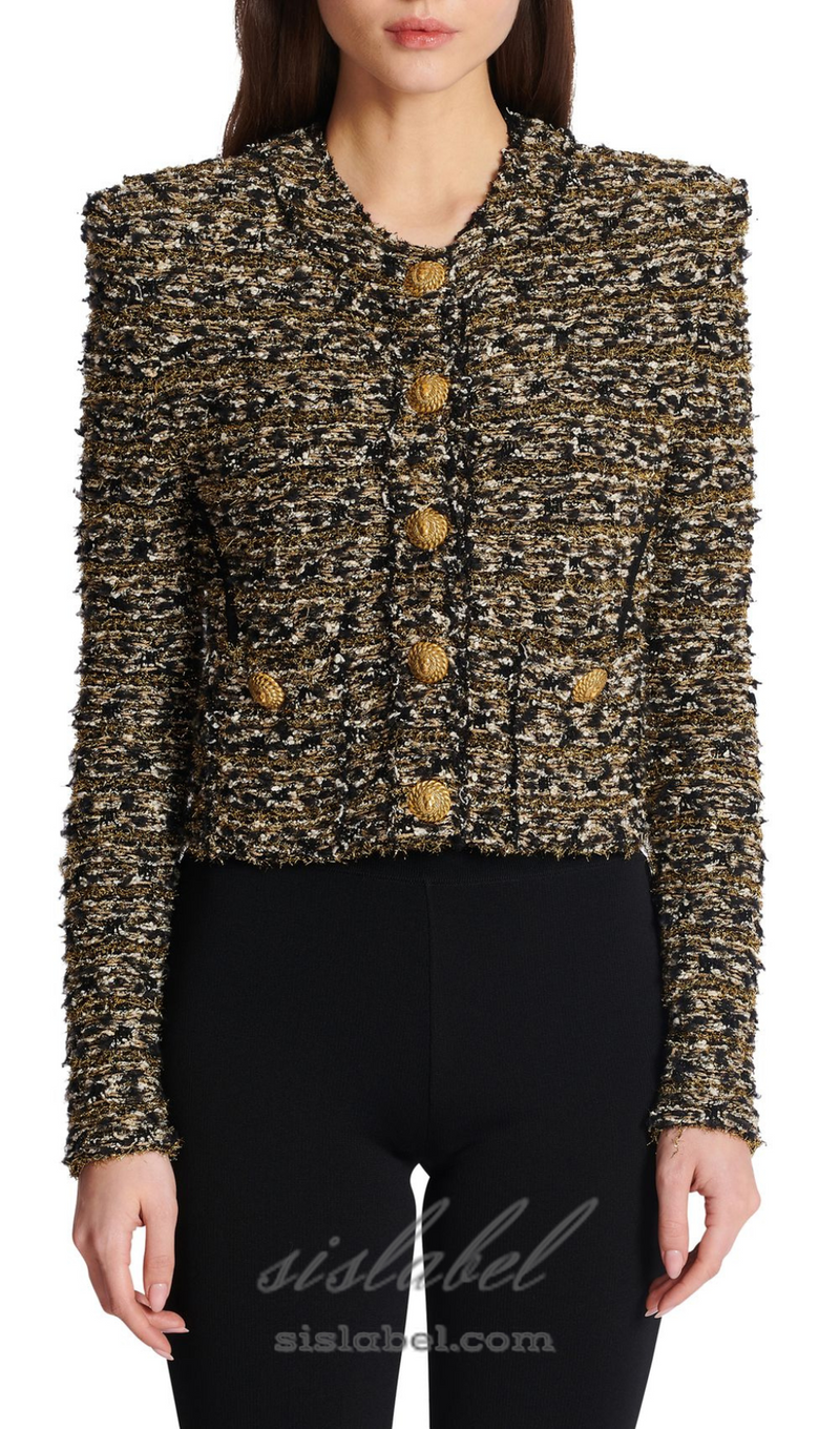 Cropped lurex tweed jacket in gold