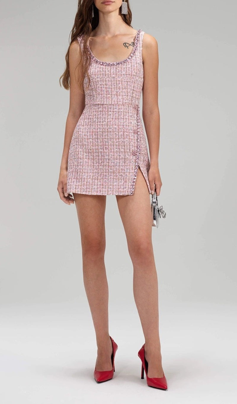 Aoife tweed crystal mini dress