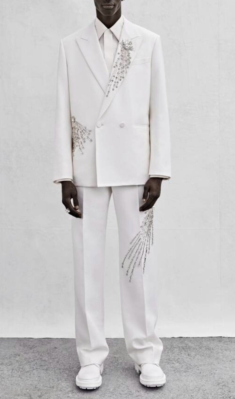 CRYSTAL EMBELLISHED CREPE SUIT SET IN WHITE