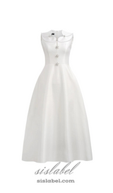 PEARL EMBELLISHED A LINE MIDI DRESS IN WHITE