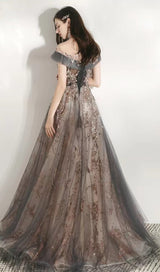 MESH HEAVY RHINESTONE COURT MAXI DRESS IN GREY