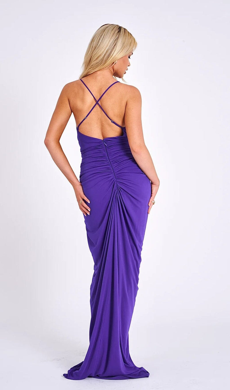 FLOWER-EMBELLISHED  PLUNGE MAXI DRESS IN AMETHYST