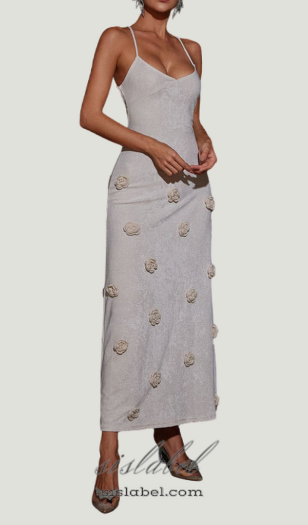 GIORGIO GRAY FLOWER KNITTED MAXI DRESS