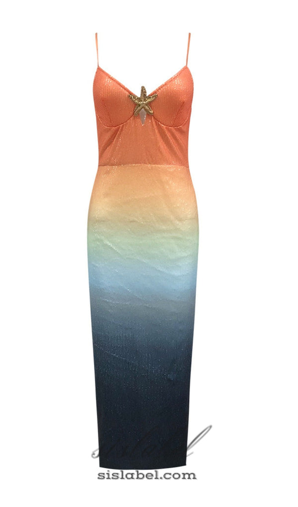 GRADIENT COLOR STARFISH SEQUIN MIDI DRESS