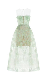 GREEN FLORAL LACE EMBROIDER MIDI DRESS