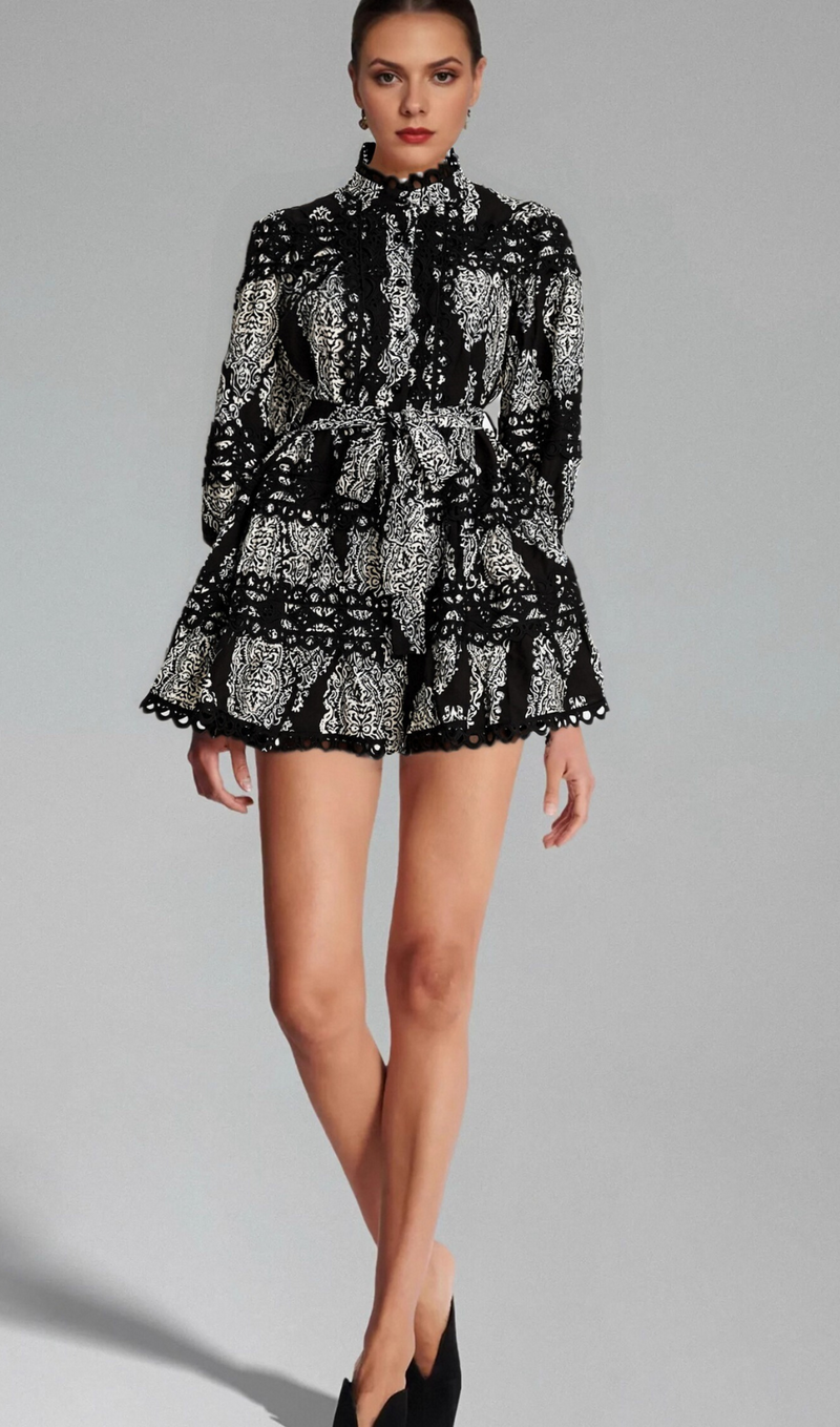 Bérengère black pattern-print mini dress