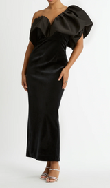 One Shoulder Puff Sleeve maxi Dress in black