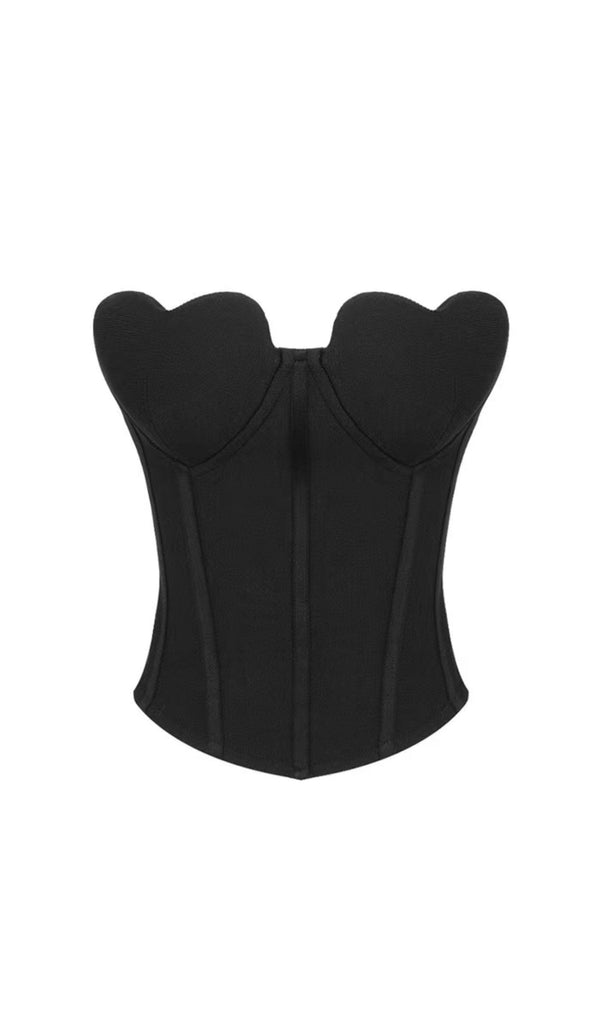 STRAPLESS CORSET CROPPED TOP IN BLACK