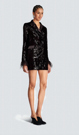 Ariane black feather-trim sequin-embellished blazer