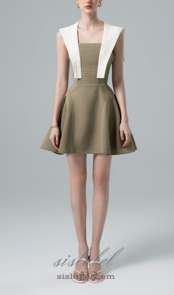 TWO-TONE MINI DRESS IN OLIVE