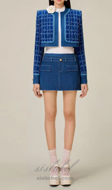 Cathy patchwork Tweed Jacket in blue