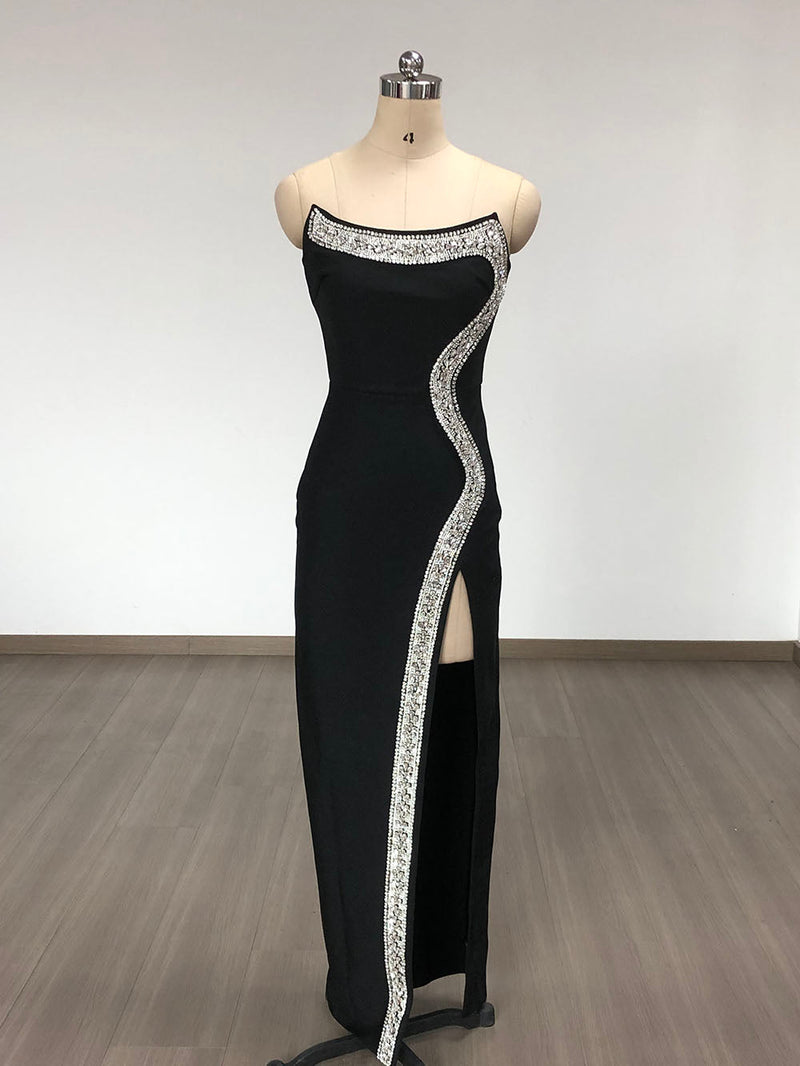 Amber-embellished Bandage Gown in Black