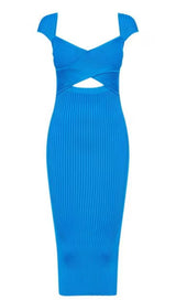 CROSS-OVER STRETCH-WOVEN MIDI DRESS