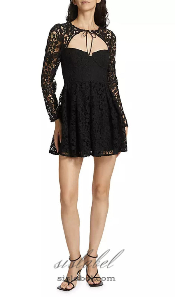 LACE TIE-NECK MINIDRESS