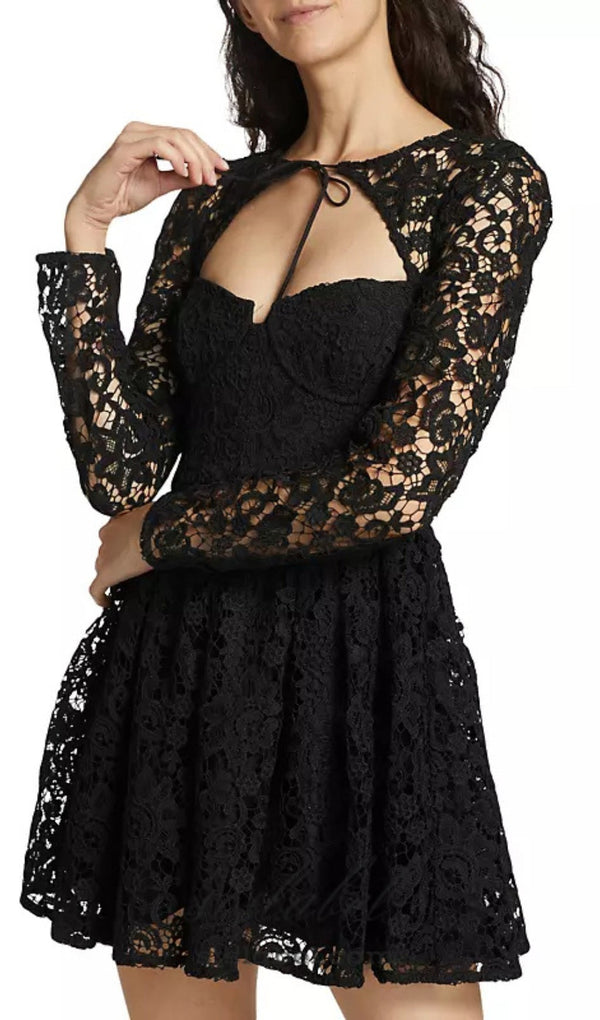 LACE TIE-NECK MINIDRESS