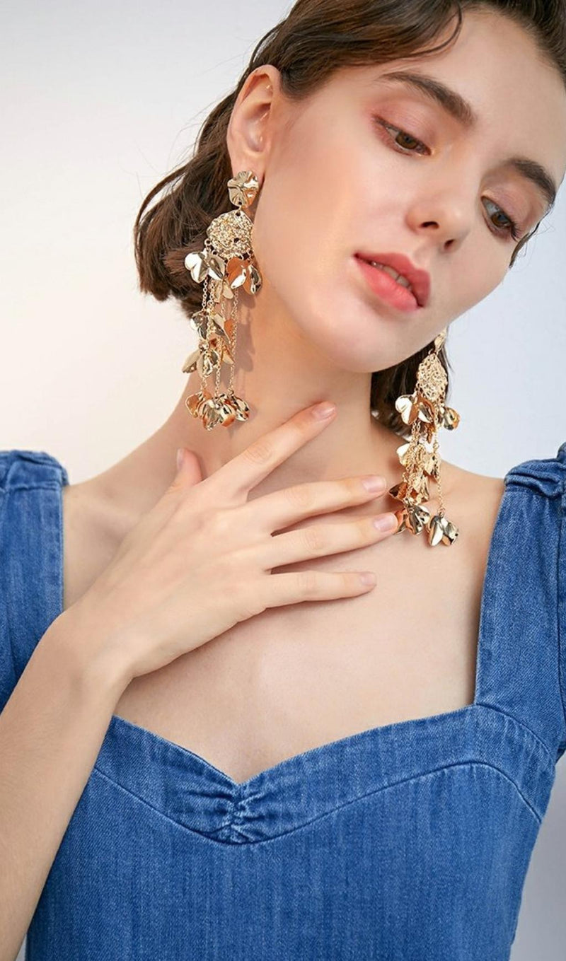 GOLD  TASSEL LEAF EARRINGS