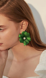 GREEN PETAL ALLOY EARRINGS