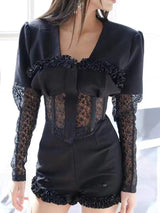 MESH CORSET TWO PIECES SUIT IN BLACK