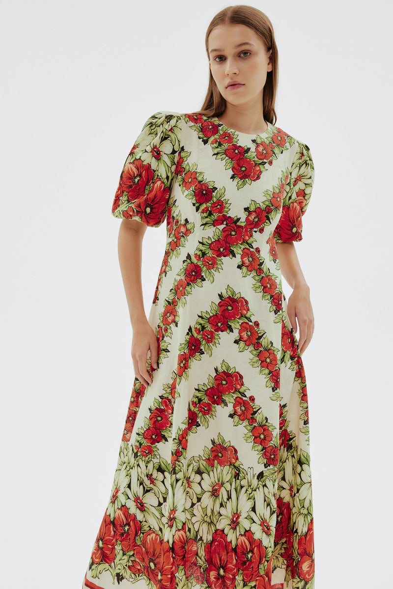 ALYSSA FLORAL PRINT MIDI DRESS IN RED