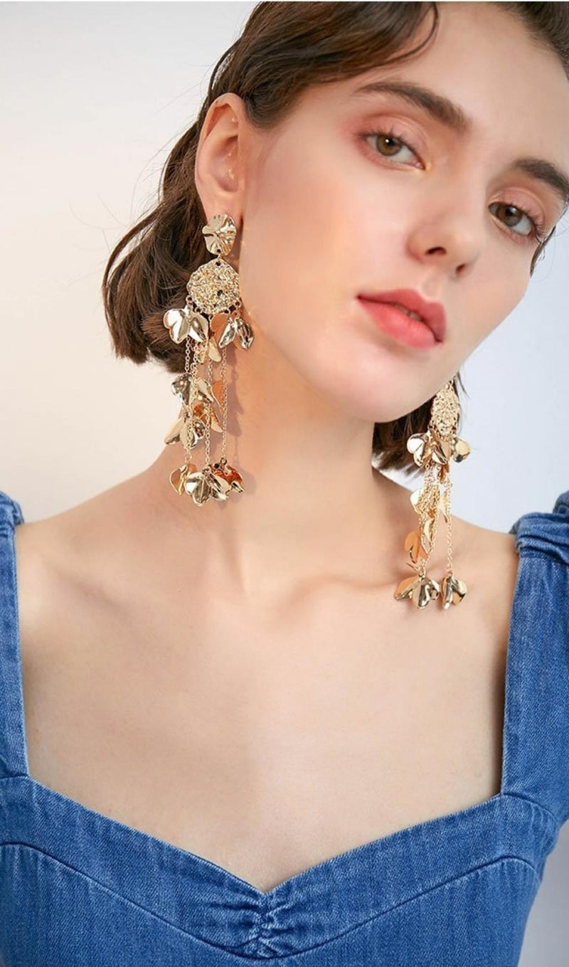 GOLD  TASSEL LEAF EARRINGS