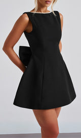 TRISTA BOWKNOT PEARL BACKLESS MINI DRESS IN BLACK