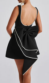 TRISTA BOWKNOT PEARL BACKLESS MINI DRESS IN BLACK