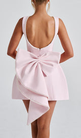 TRISTA BOWKNOT PEARL BACKLESS MINI DRESS IN PINK