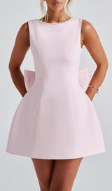 TRISTA BOWKNOT PEARL BACKLESS MINI DRESS IN PINK