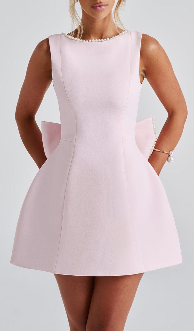 TRISTA BOWKNOT PEARL BACKLESS MINI DRESS IN PINK