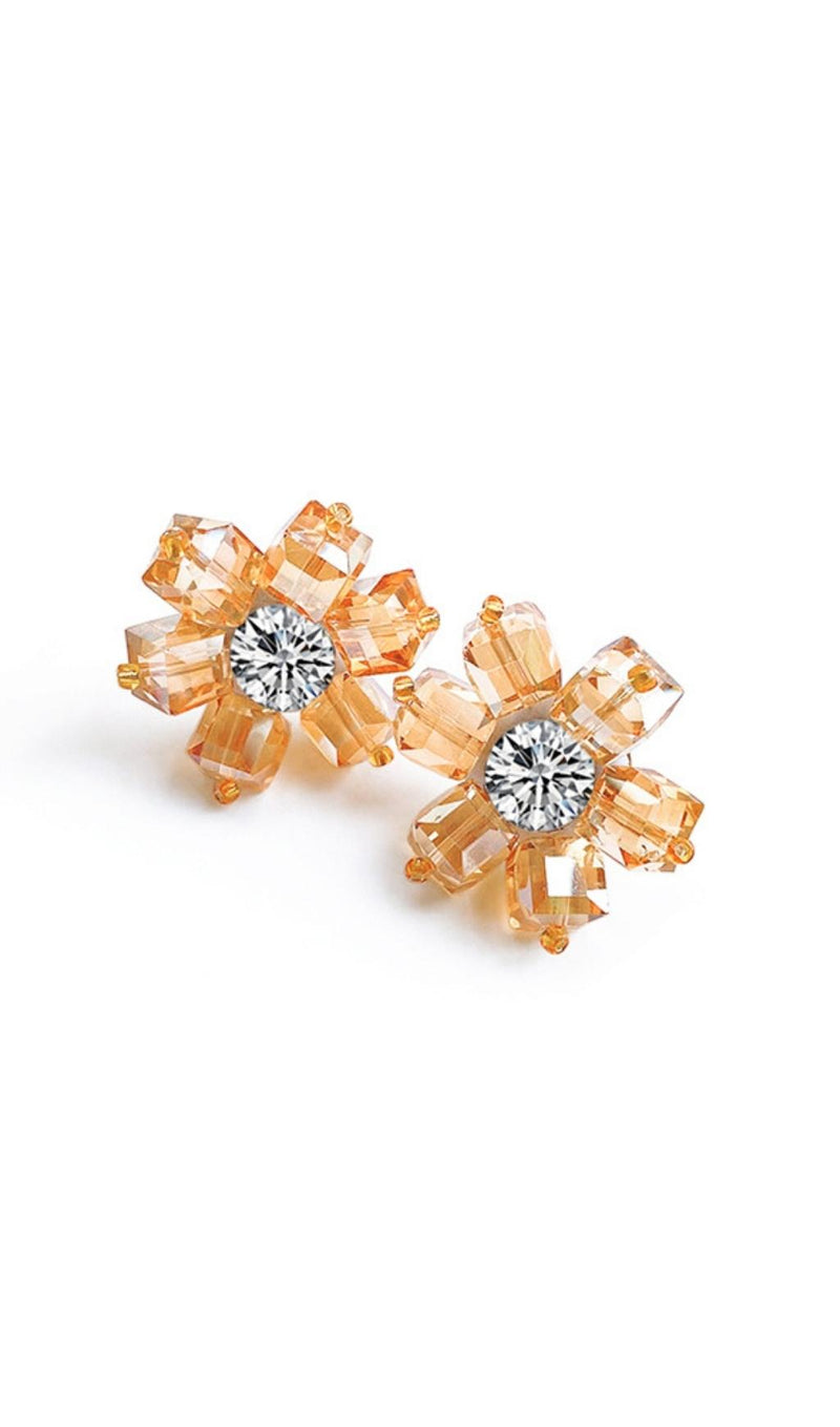 GOLD CRYSTAL 3D FLOWER EARRINGS