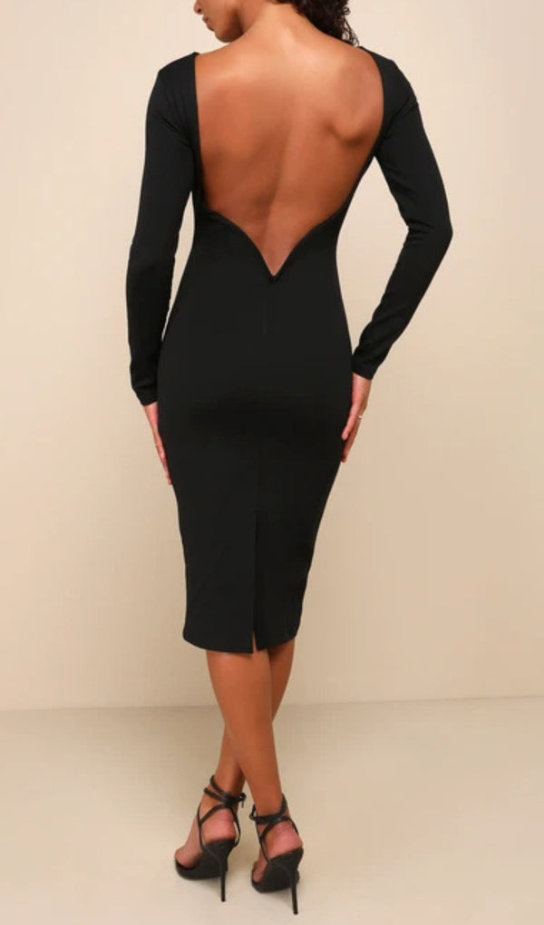 BLACK BACKLESS MIDI DRESS