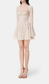 Beige Lace Mini Dress