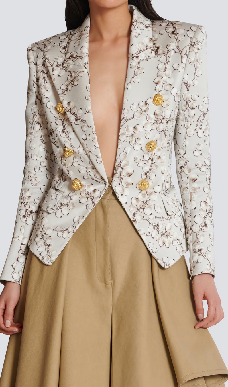 6-button satin jacket with Redcurrant print