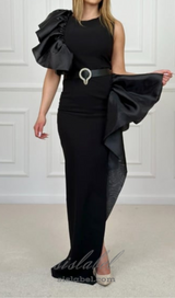 JANICE TRUMPET EMBELLISHED MAXI DRESS IN BLACK