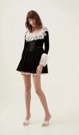 Fabiana black lace-trimmed velvet mini dress