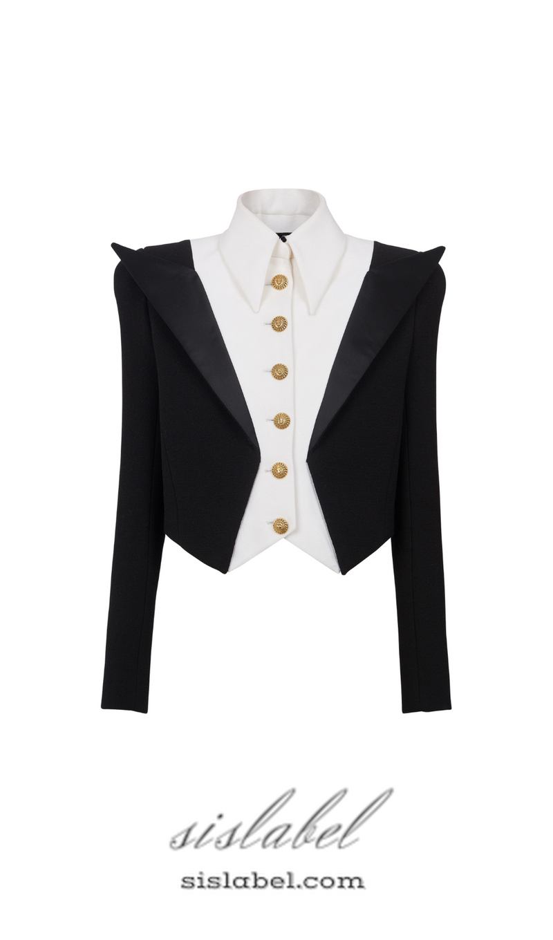 ELAINE CROPPED SIX-BUTTON CREPE JACKET